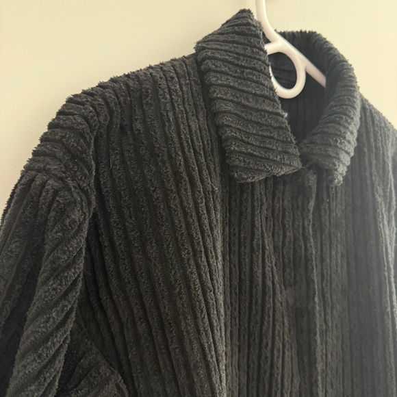 EILEEN FISHER ORGANIC COTTON WIDE CORDUROY COAT SNAP FRONT LINED POCKETS BLK PS - Picture 4 of 11